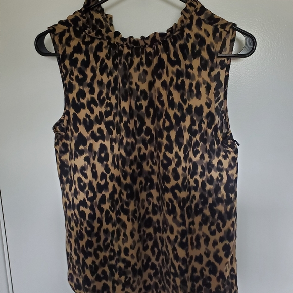 Halogen Ruffle Neck Top In Taupe Animalia Print - Picture 3 of 7